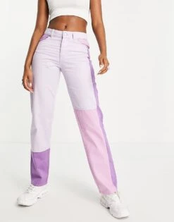 JJXX Colour Block Straight Leg Jeans In Purple For Women