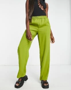 JJXX Poppy Tailored Dad Trousers In Lime Green For Women