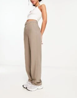 JJXX Mary High Waisted Tailored Trousers In Mushroom For Women