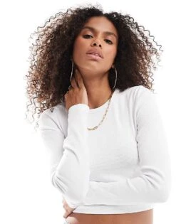 JJXX Feline Ribbed Crop Top In White For Women