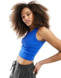 JJXX Fallon Cropped Ribbed Vest Top In Cobalt Blue For Women Blue Iolite