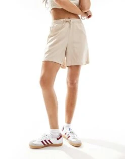 JJXX Linen Blend Pull On Shorts In Beige For Women Cement