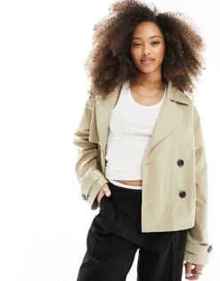 JJXX Cropped Trench Coat In Beige For Women Twill