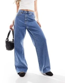 JJXX Tokyo High Waisted Wide Leg Jeans In Mid Blue For Women Medium Blue Denim