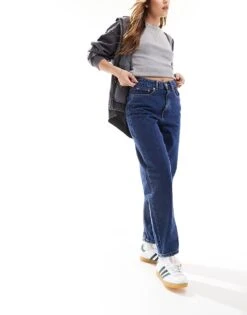 JJXX Lisbon Mom Jeans In Dark Blue Wash For Women Blue Denim