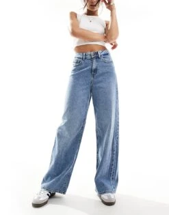 JJXX Tokyo Wide Fit Jeans In Light Blue Wash For Women Blue Denim