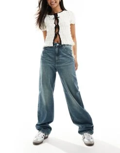JJXX Baggy 90s Fit Jeans In Mid Wash For Women Dark Blue Denim