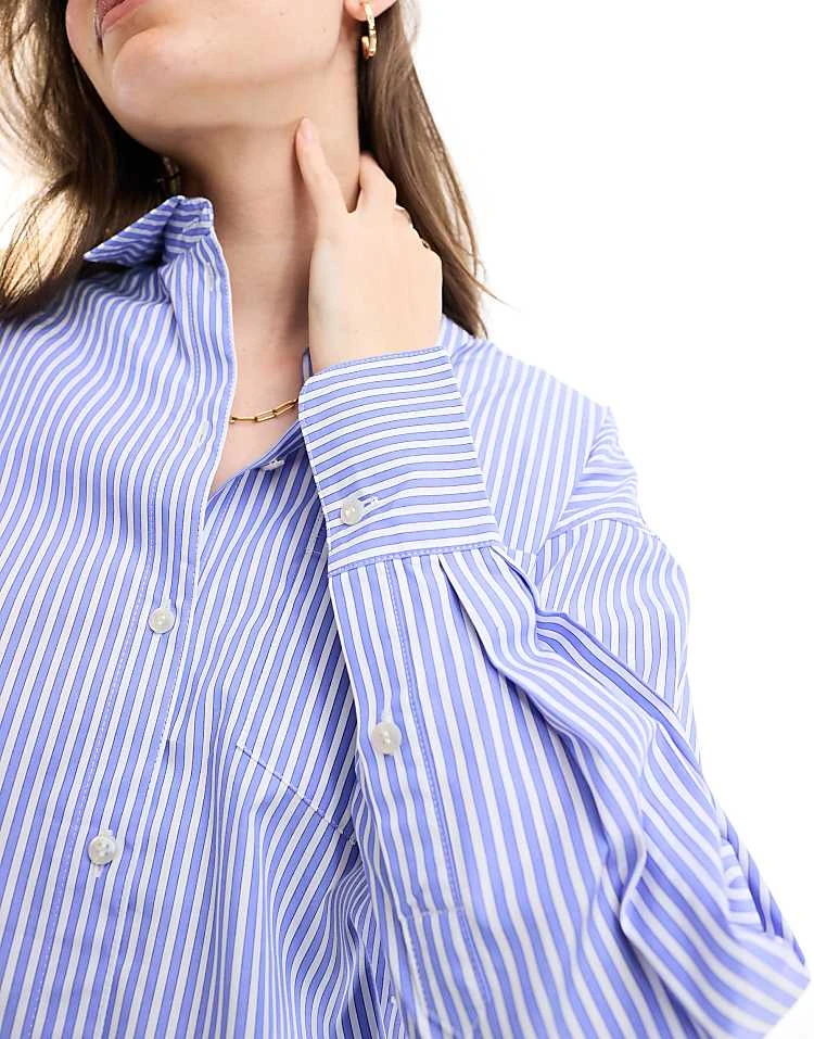 JJXX Oversized Poplin Shirt In Blue Stripe For Women Navy Blazer Stripes - Image 3