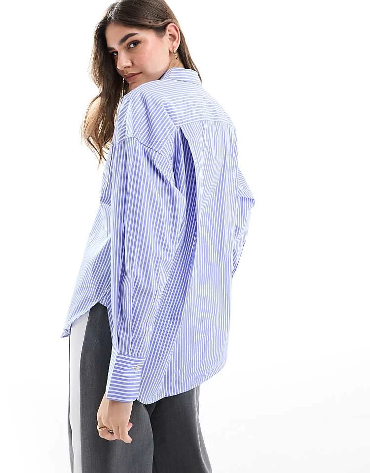 JJXX Oversized Poplin Shirt In Blue Stripe For Women Navy Blazer Stripes - Image 4