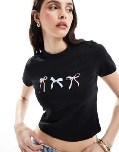 JJXX Baby T-shirt With Bow Print In Black For Women