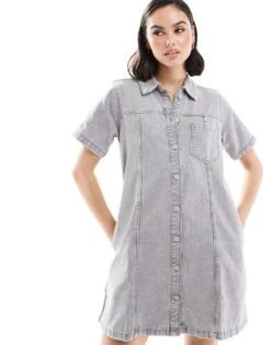 JJXX Denim Dress In Grey Wash For Women Grey Denim