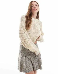 JJXX Chunky Cropped Jumper In Buttermilk For Women Bone White