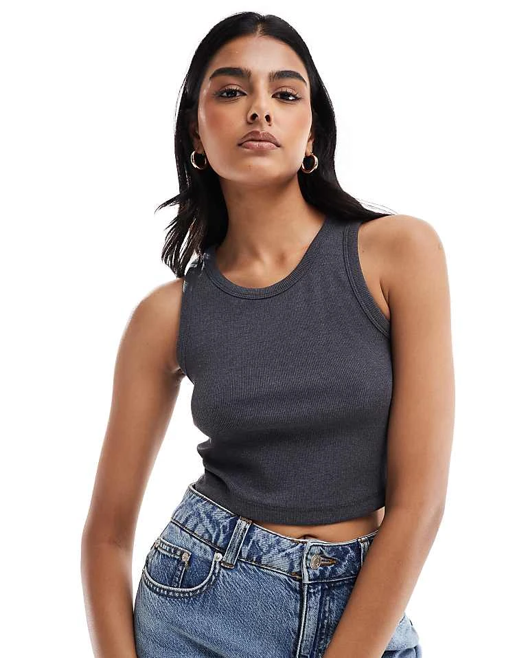 JJXX Fallon Ribbed Cropped Vest Top In Dark Grey For Women Dark Grey Melange