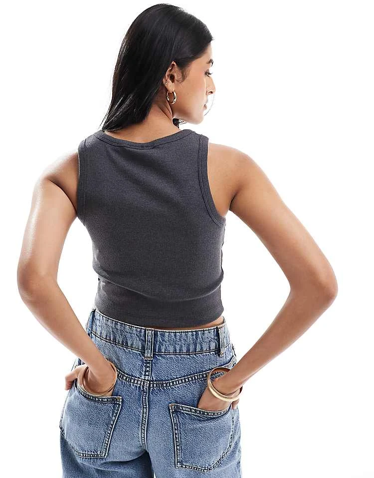 JJXX Fallon Ribbed Cropped Vest Top In Dark Grey For Women Dark Grey Melange - Image 2
