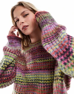 JJXX Spacedye Knitted Jumper In Multi Colour For Women Fiery Red
