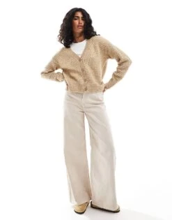 JJXX Textured Cardigan In Beige For Women Kelp