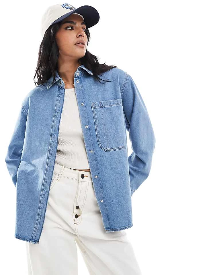 JJXX Denim Overshirt In Light Blue Denim For Women Medium Blue - Image 5