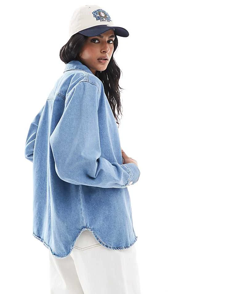 JJXX Denim Overshirt In Light Blue Denim For Women Medium Blue - Image 3