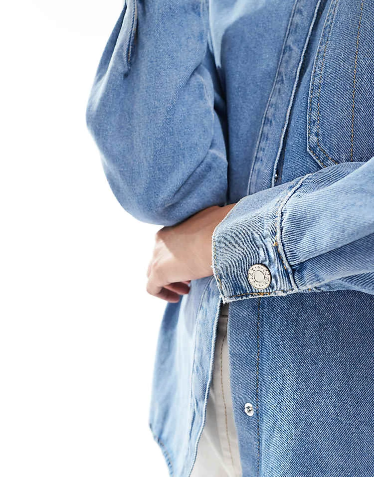 JJXX Denim Overshirt In Light Blue Denim For Women Medium Blue - Image 4