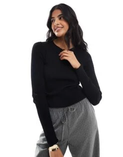 JJXX Ribbed Crew Neck Jumper In Black For Women