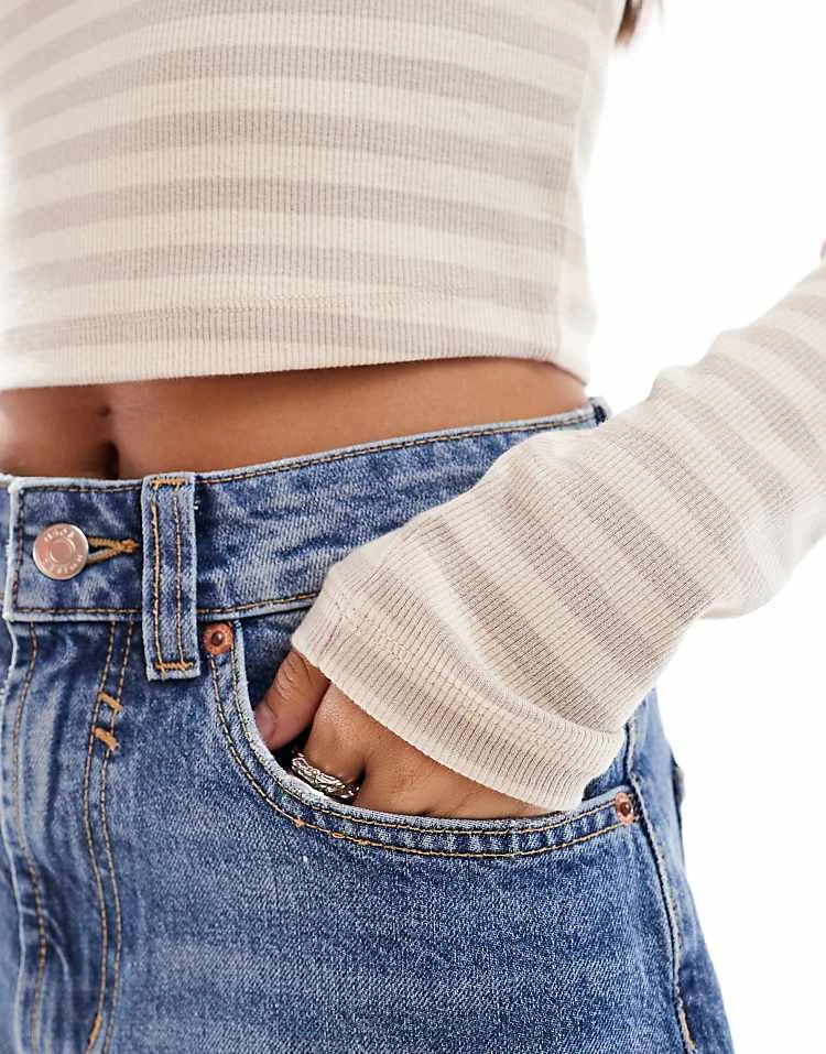 JJXX Feline Ribbed Cropped Long Sleeve T-shirt In Beige Stripe For Women Fog - Image 3