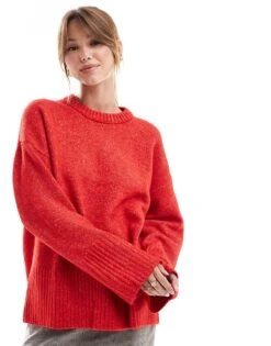 JJXX Oversized Knitted Jumper In Red For Women Racing Red