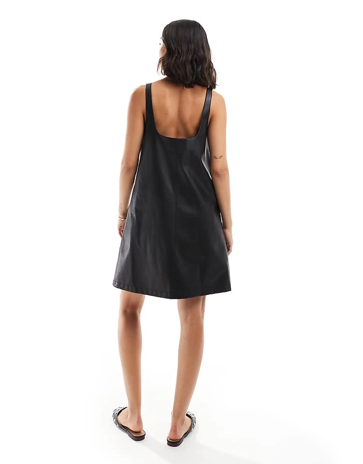 JJXX Faux Leather Pinafore Dress In Black For Women - Image 2