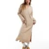 JJXX V Neck Collared Knitted Ribbed Dress In Cream For Women Peyote