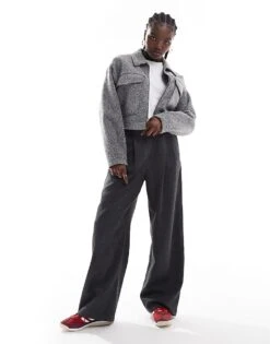 JJXX Collared Bomber Jacket In Grey For Women