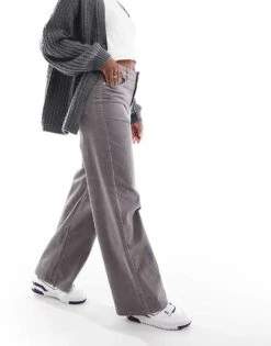 JJXX Wide Leg Cord Trouser In Grey For Women Gray Flannel