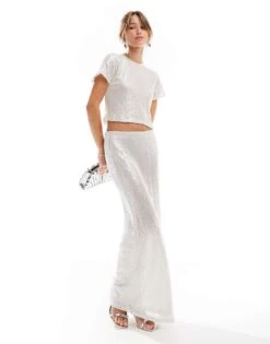 JJXX Long Silver Cream Sequin Skirt For Women