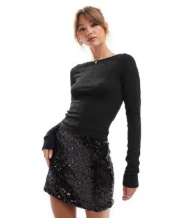 JJXX Long Sleeve Top In Black Glitter For Women