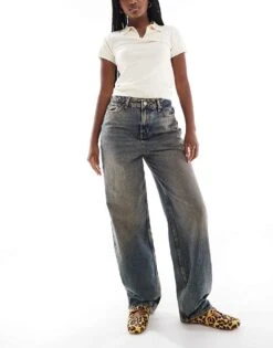 JJXX Erin Baggy Mid Rise Jeans In Blue Wash For Women Blue Washed Denim