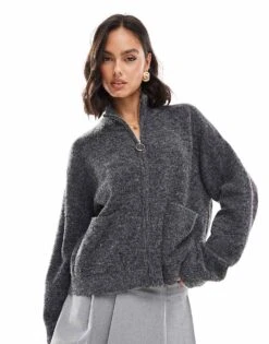 JJXX Zip Cardigan In Dark Grey Melange For Women