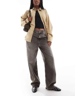 JJXX Erin Baggy Mid Rise Jeans In Grey Wash For Women Grey Washed Denim