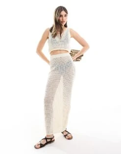 JJXX Co-ord Crochet Set In Beige