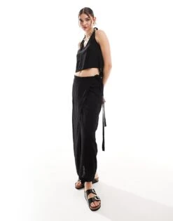 JJXX Co-ord Linen Mix Set In Black