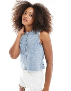 JJXX Denim Sleeveless Top In Light Blue Wash For Women Light Blue Denim