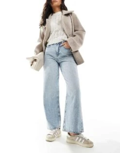 JJXX Tokyo Wide Fit Jeans In Bleached Blue Wash For Women Light Blue Denim