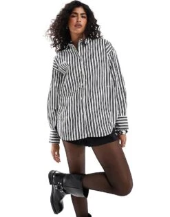 JJXX Jamie Oversized Shirt In Black Stripe For Women