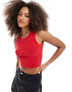 JJXX Ribbed Vest In Red For Women Racing Red