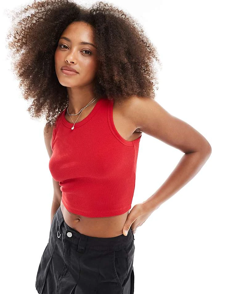 JJXX Ribbed Vest In Red For Women Racing Red