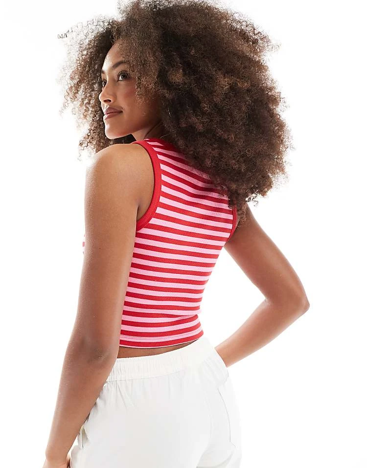 JJXX Ribbed Vest In Pink Red Stripe For Women Racing Red - Image 4