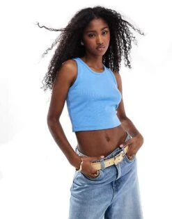 JJXX Ribbed Vest In Blue For Women Little Boy Blue