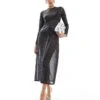JJXX Mesh Polka Dot Long Sleeve Dress In Black For Women Black Aop Dot