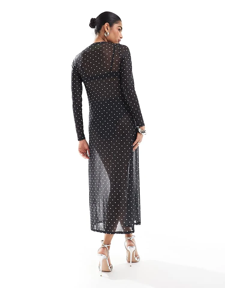 JJXX Mesh Polka Dot Long Sleeve Dress In Black For Women Black Aop Dot - Image 3