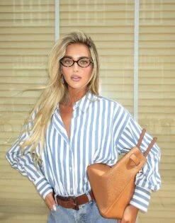 JJXX Oversized Shirt In Blue Stripe For Women Coronet Blue