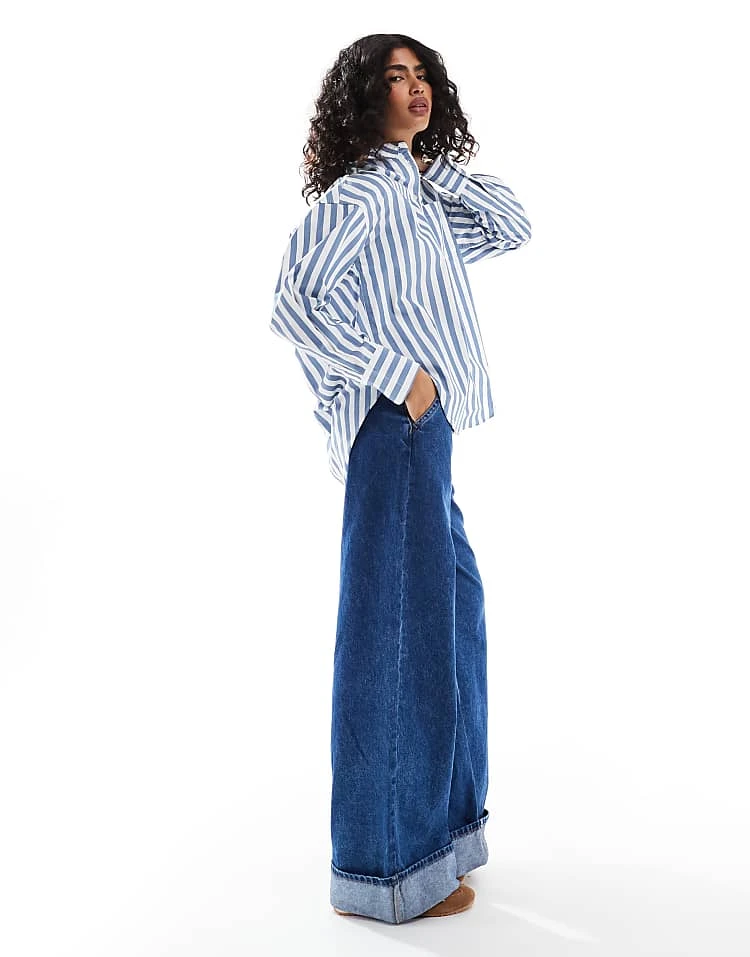 JJXX Oversized Shirt In Blue Stripe For Women Coronet Blue - Image 2
