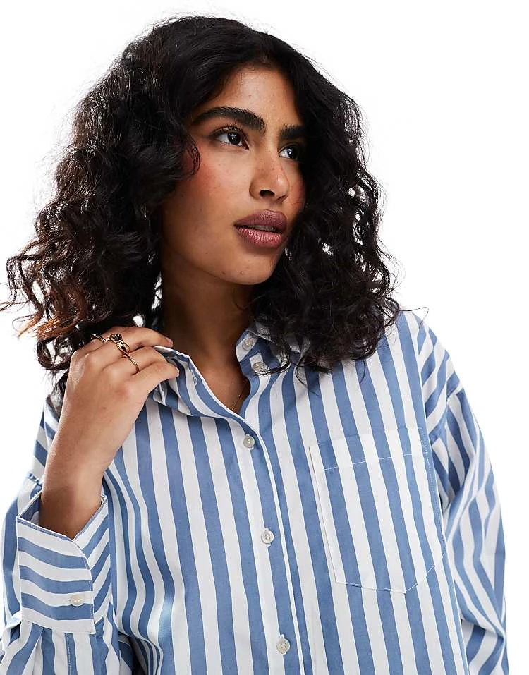 JJXX Oversized Shirt In Blue Stripe For Women Coronet Blue - Image 4