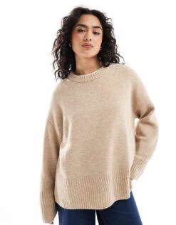 JJXX Oversized Knitted Jumper In Cream For Women Peyote Limeade